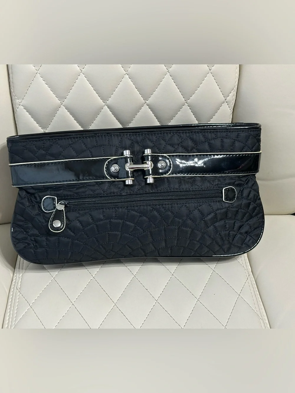 Vera Bradley Quilted Clutch Black Patent Leather trim Purse tote